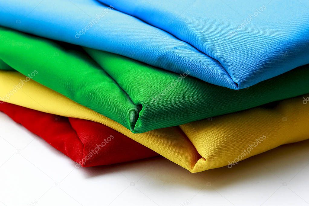 The colored fabric on a white background