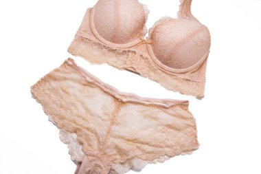 Güzel bej iç çamaşırı beyaz arka plan üzerinde