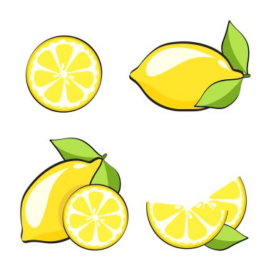 Sarı limon pop sanat retro çizgi roman tarzı, hisse senedi vektör ayarlayın. Fr