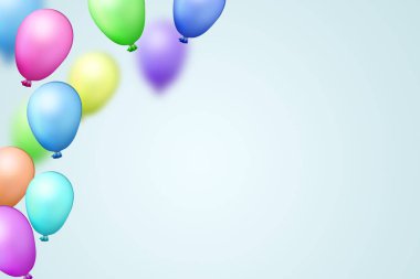 Açık mavi neşeli renkli parlak renkli hava balonları ile