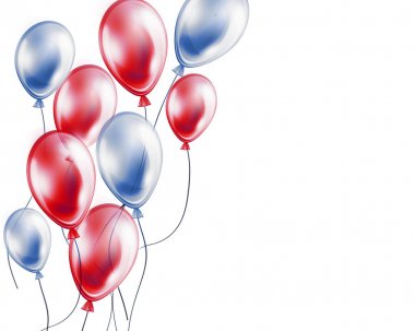 Tatil arka plan üzerine beyaz balon uçan mavi ve kırmızı hava ile