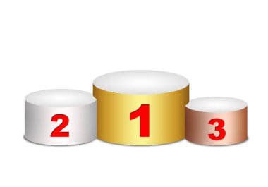 Kazanan podyum üzerinde beyaz arka plan, 3d çizim