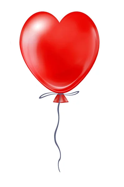 Rotes Herz Fliegender Luftballon Isoliert Auf Weißem Hintergrund — Stockfoto