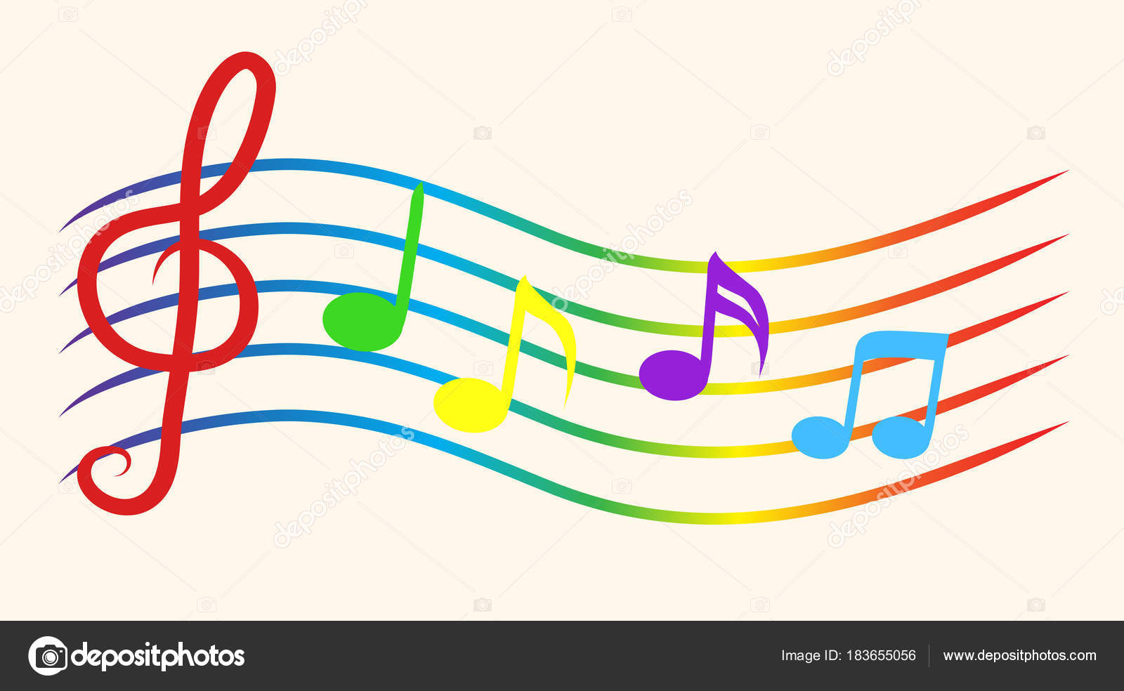 Color Music Notes on Staves. Vector Illustration — Stock Vector ...