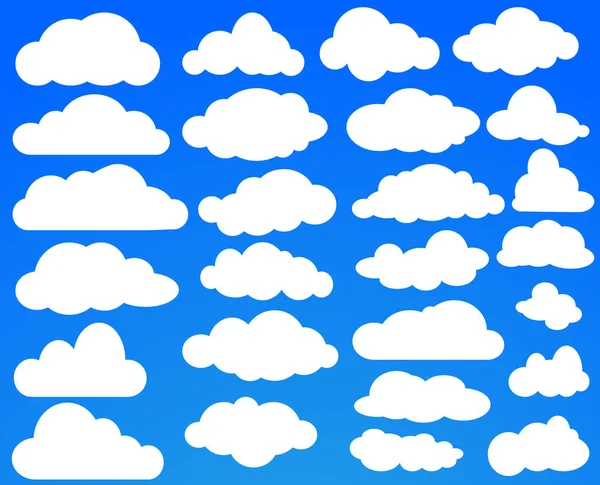 Viele weiße Wolken am blauen Himmel. Vektorillustration — Stockvektor