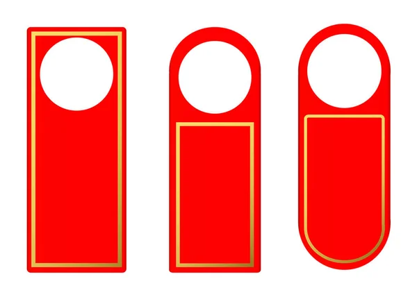 Kırmızı boş kağıt plastik kapı kolu kilit askıları vektör kümesi — Stok Vektör