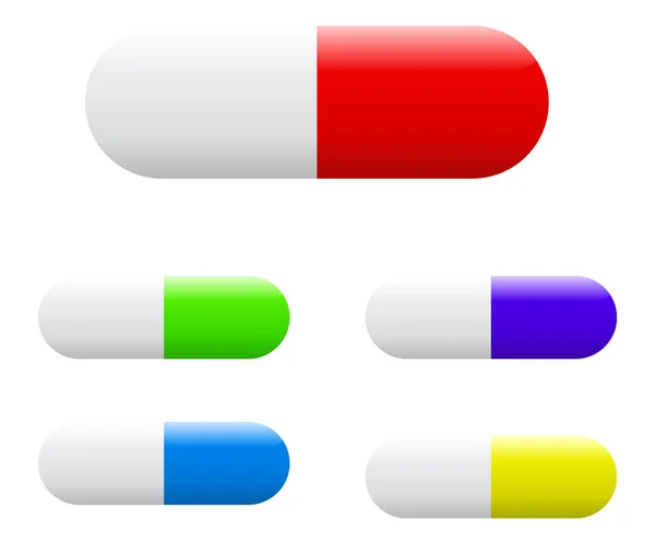 Bunte Kapseln Tabletten Pillen Set. Vektorillustration — Stockvektor