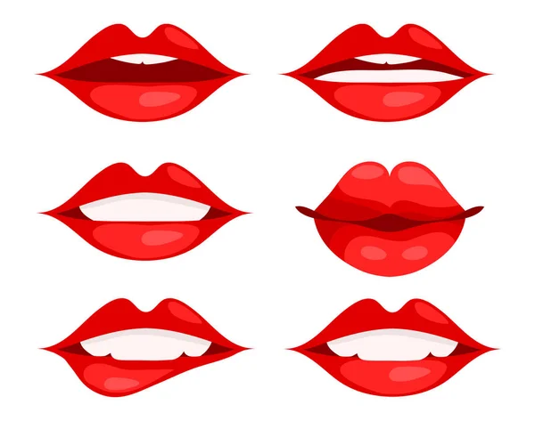 Set of red woman lips on white background, vector illustration, — Stock Vector