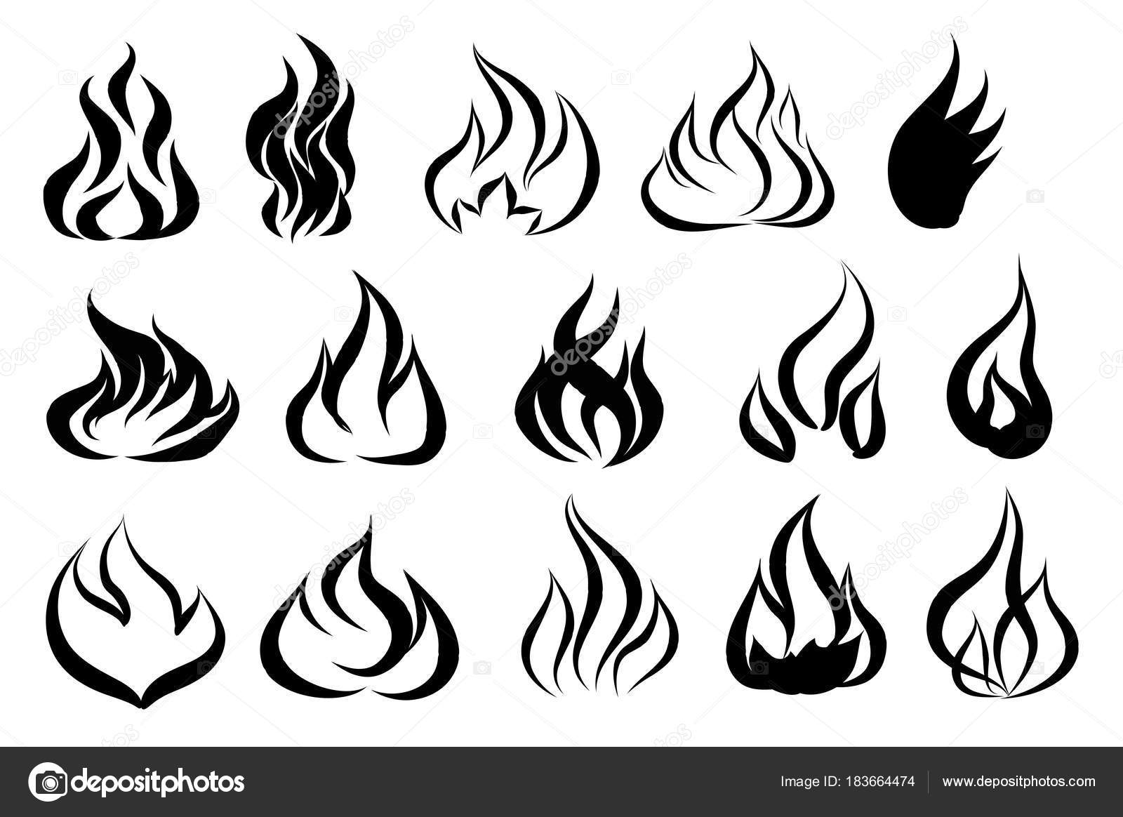 Vetor de tatuagem de fogo. Incêndio chamas tatuagem set. Ilustração monochr  imagem vetorial de VovanIvan© 183664474