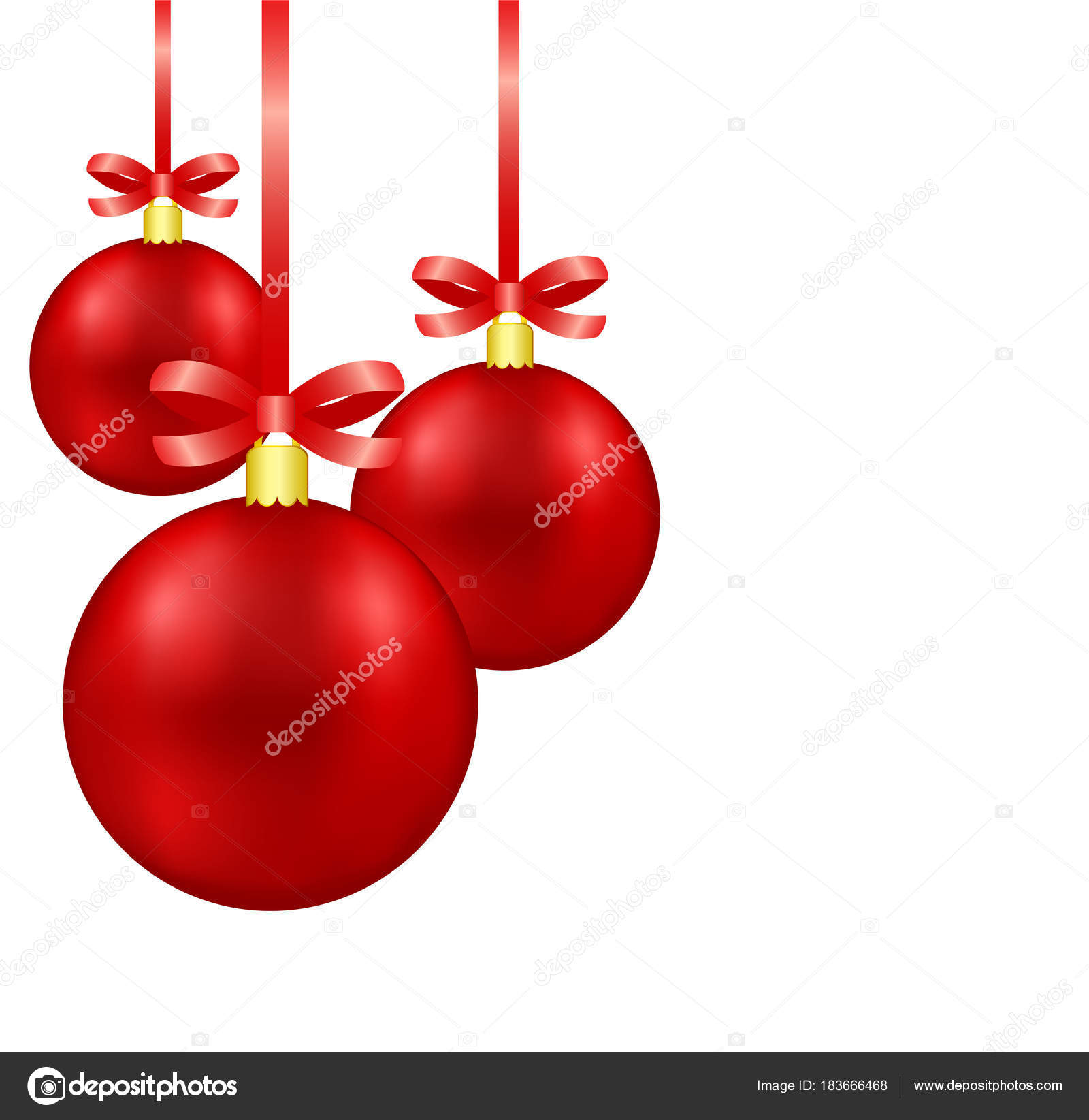 Rote Weihnachtsdekoration Kugeln auf Band mit Schleife isoliert hangi