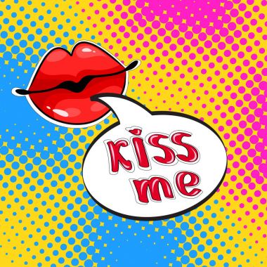 Seksi erkek dudakları öpücük şeklinde ağız ve yazı öp beni. Ve