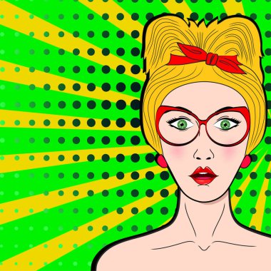 Pop art kadın yüzü Vay. Seksi sürpriz olan kadın açık mo
