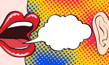 Kadının dudakları içinde fısıldayan mans vektör çizim çizim kulak