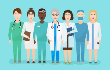 Ben düz hastane sağlık personeli takım doktor hemşire cerrah vektör