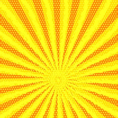 Retro komik sarı arka plan şeritler ve noktalar pop sanat retro ile