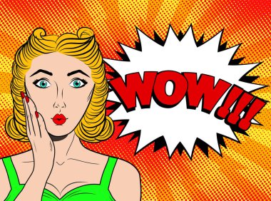 Pop art kadın yüzü Vay. Seksi sürpriz olan kadın sarışın h