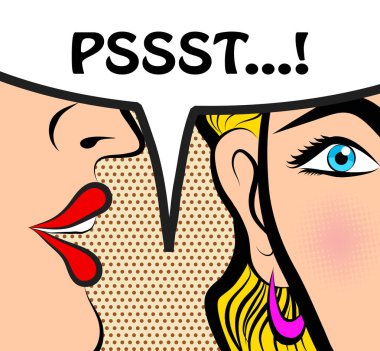 Pop Art style comic book panel gossip girl whispering in ear sec clipart