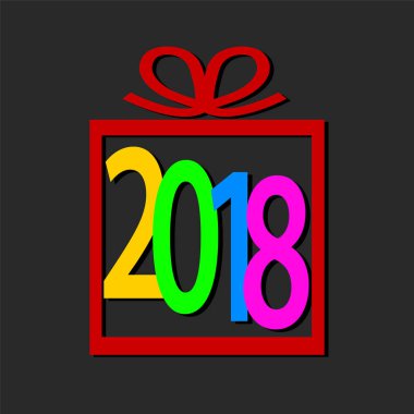 2018 tebrik kartı tasarımı, hisse senedi vektör illust ile kırmızı hediye kutusu