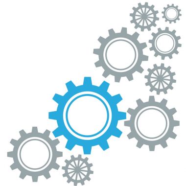 Gears'ı sınır grafik gri ve beyaz zemin üzerine mavi