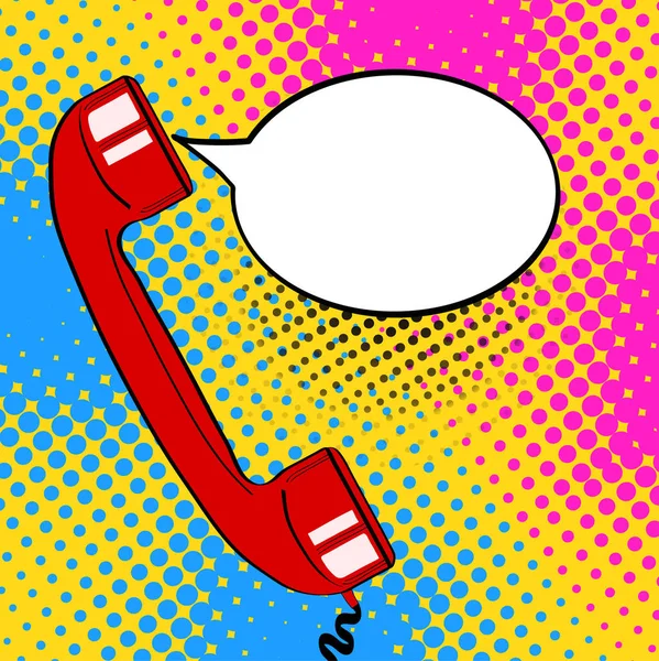 ポップアート赤背景古い電話機と空の吹き出し — ストックベクタ