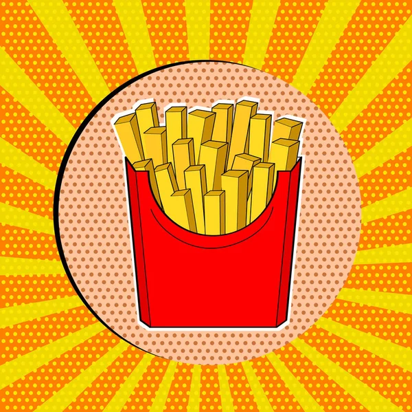 Vector Franse frietjes in rood papier vak popart fastfood frietjes ic — Stockvector