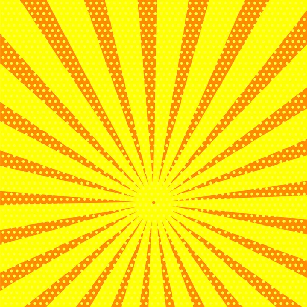 Retro cómic amarillo fondo con rayas y puntos pop art retr — Vector de stock
