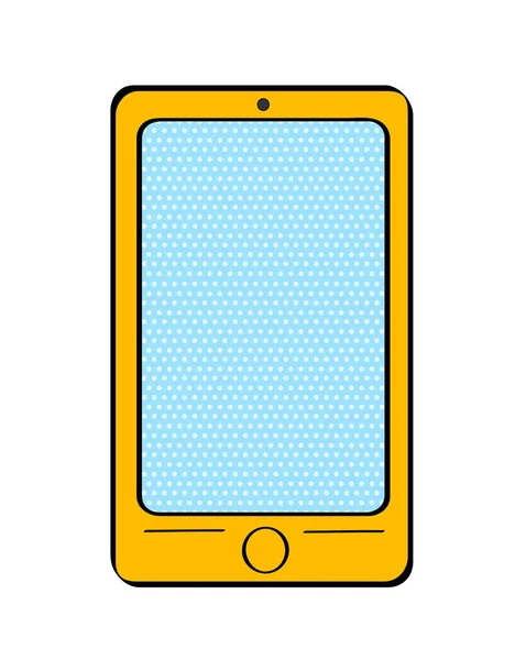 De slimme telefoon popart geel met stip scherm voor uw aanbod op whi — Stockvector