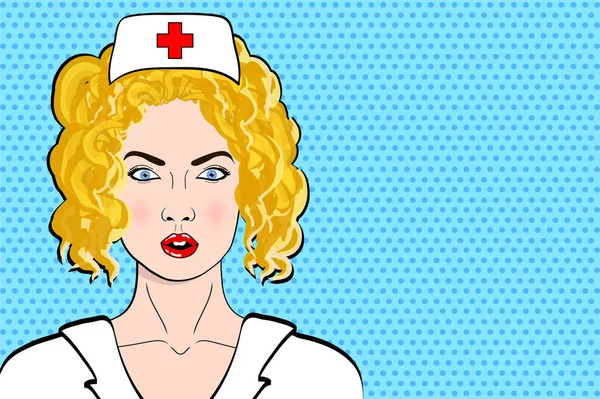 Hemşire, pop art, retro tarzı, tıp ve sağlık, ambulans, öncesi — Stok Vektör