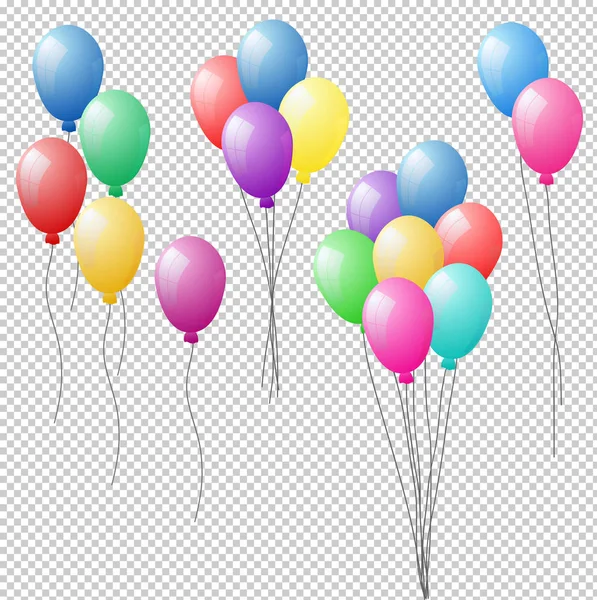 Bunches e grupos de balões de hélio coloridos isolados em trans — Vetor de Stock