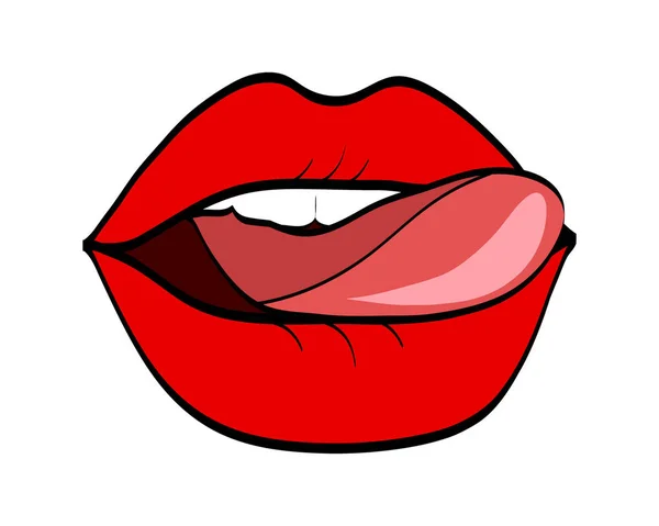 Rote Lippen und Zunge im Retro-Comic-Stil der Pop Art, Aktienvektor i — Stockvektor