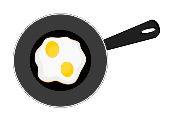 Жареные яйца на кастрюле на белом фоне, икона омлета на завтрак — стоковый вектор