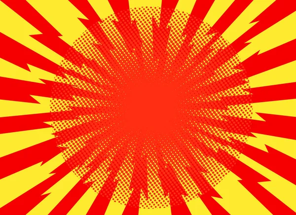 Rojo amarillo pop arte retro fondo de dibujos animados rayo explosión radi — Vector de stock