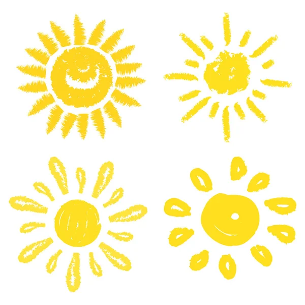 Set vectorial de soles. Cuatro símbolos solares pintados . — Archivo Imágenes Vectoriales