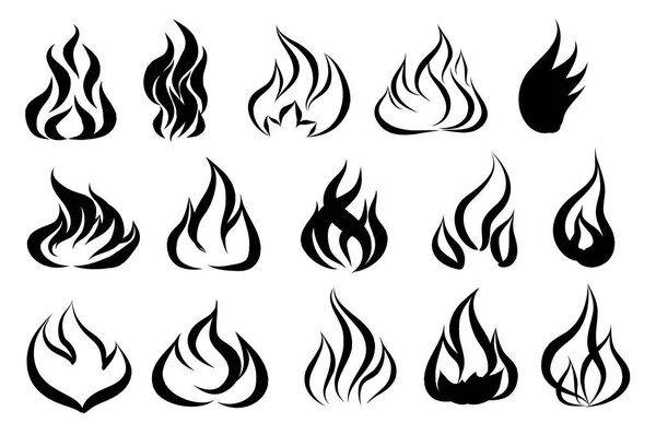 Fire tattoo vector. Fire flames tattoo set. Illustration monochr