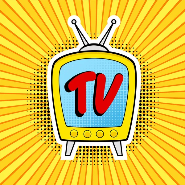 Ilustración retro de TV en estilo cómico pop art en strip and dot ba — Vector de stock