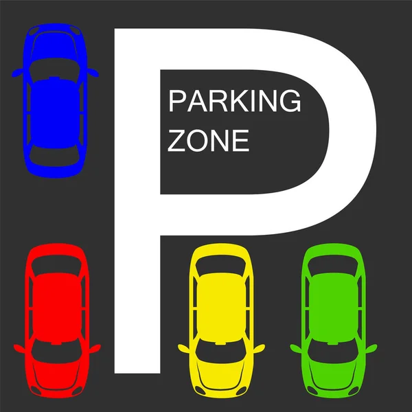Geparkte Autos in einer Parkzone vor dunklem Asphalthintergrund. vect — Stockvektor