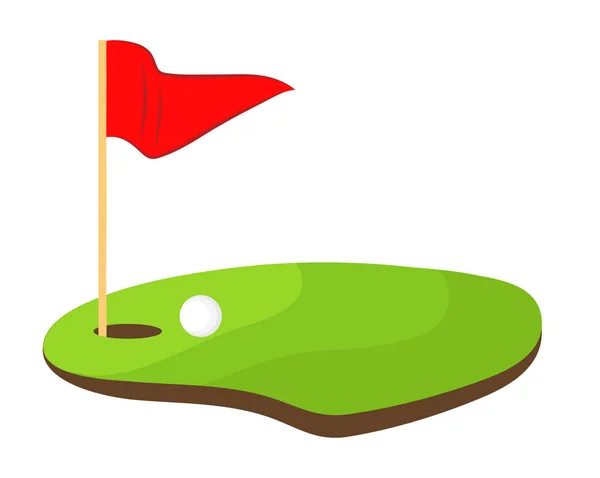 Golf agujero con bandera roja y bola blanca vector de la ilustración — Vector de stock
