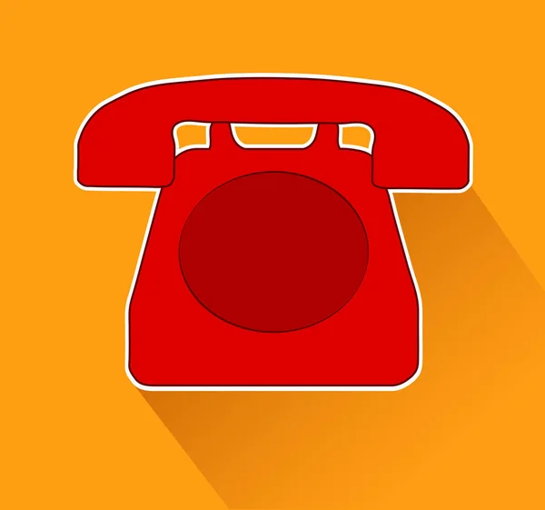 Красный телефон старого дизайна на оранжевом фоне с тенью, фондовый век — стоковый вектор