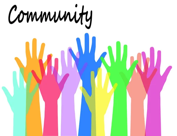 Komunity a sociální koncept design barevné rukama, akcií v — Stockový vektor