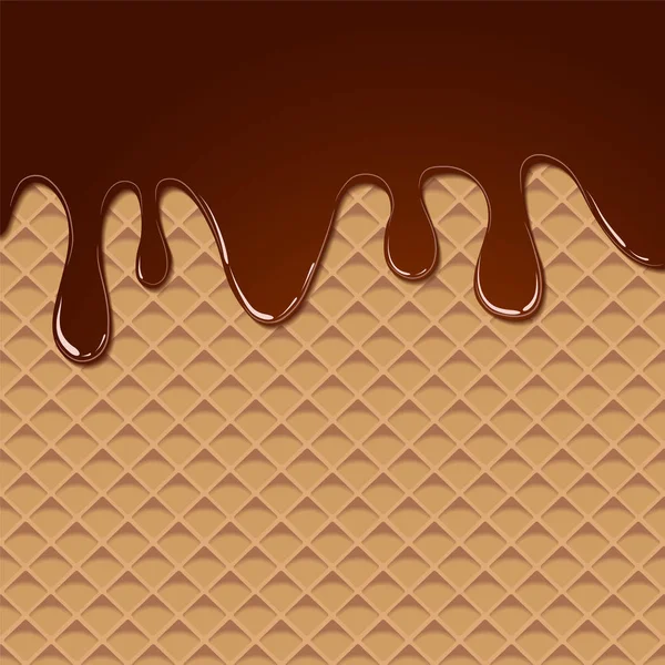 Chocolate negro derretido sobre fondo de oblea. Ilustración vectorial , — Vector de stock