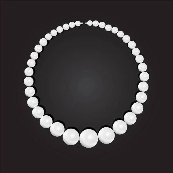 Pearl necklace on black background, stock illustration vector — Stock Vector