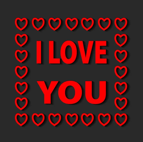 Jag älskar dig bokstäver gratulationskort med röda hjärtan. Typographica — Stock vektor