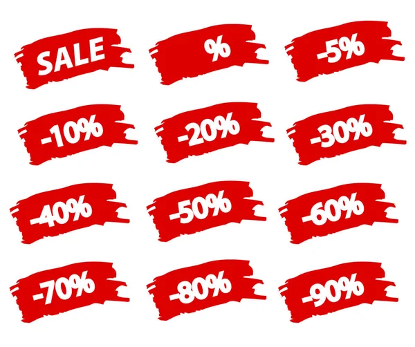 Brushstroke "Sale" Red Set Offre Discount Tag, vecteur de stock illu — Image vectorielle