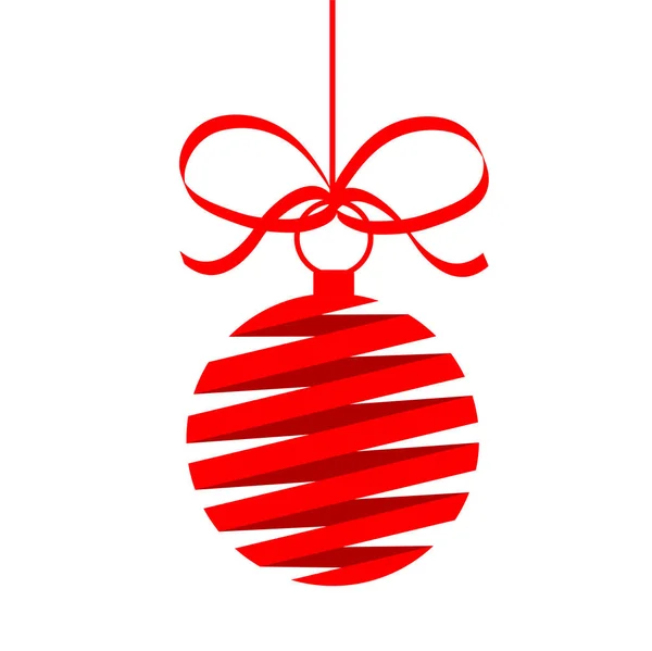 Bola roja del árbol de Navidad de la decoración con las tiras para su diseño, acción — Vector de stock