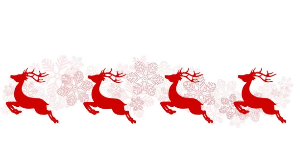 Plakat pozdrowienie świąteczne z czerwony renifer i płatki śniegu, stoc — Wektor stockowy