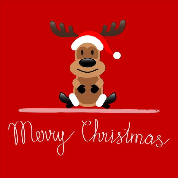 Merry Christmas greeting card with Reindeer Rudolph sitting on r — Stock Vector