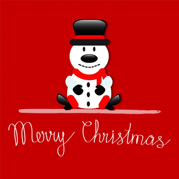 Веселого Різдва вітальну листівку з сніговика, сидячи на червоний фонової м — стоковий вектор