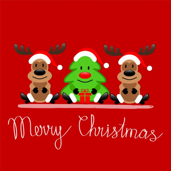 Frohe Weihnachten Grußkarte mit Rentier Rudolph und Weihnachten — Stockvektor