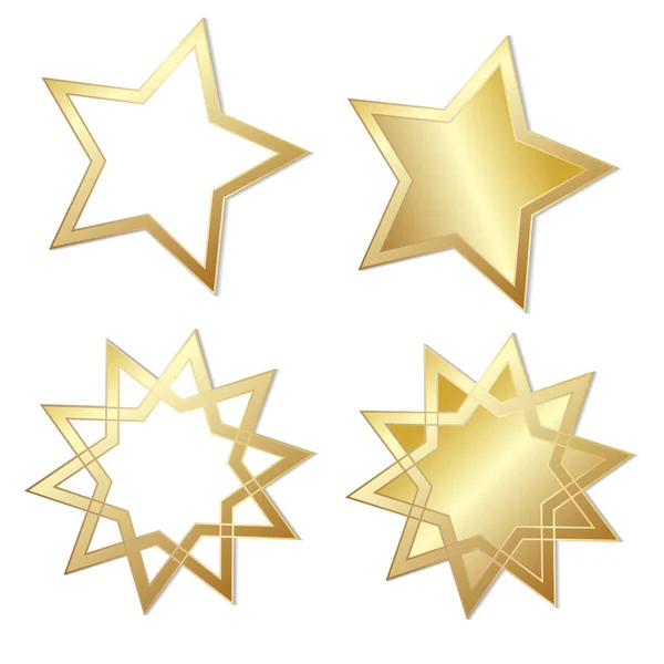 Ensemble de quatre étoiles étincelantes d'or brillant, vecteur de stock illustr — Image vectorielle