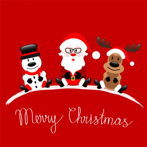 Frohe Weihnachten Grußkarte mit Weihnachtsmann, Rentier und Weihnachtsmann — Stockvektor
